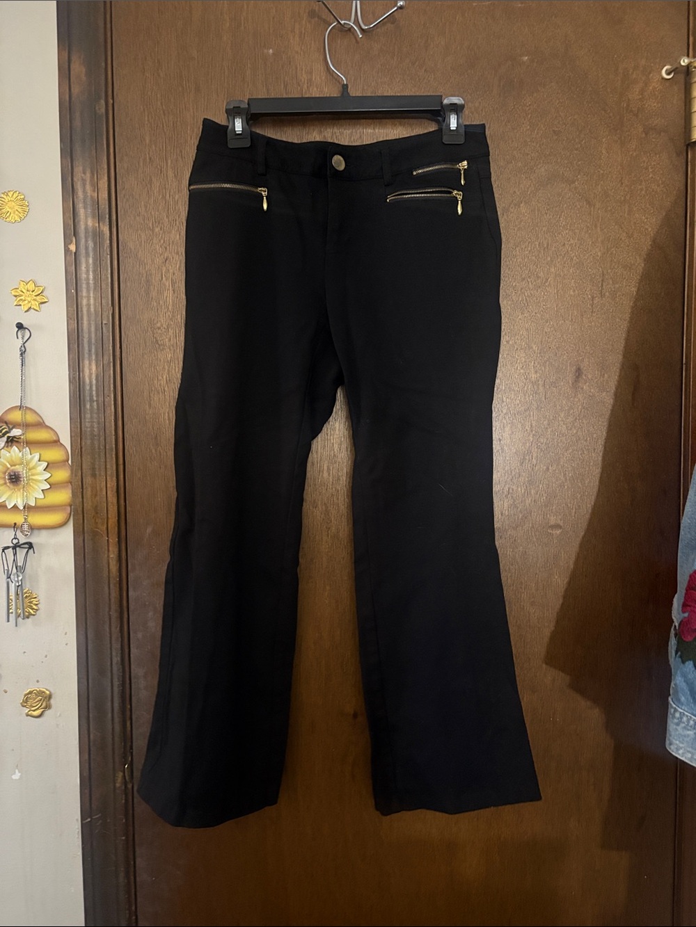 INC International Concepts Black Wide Leg Pants with Gold Zippers